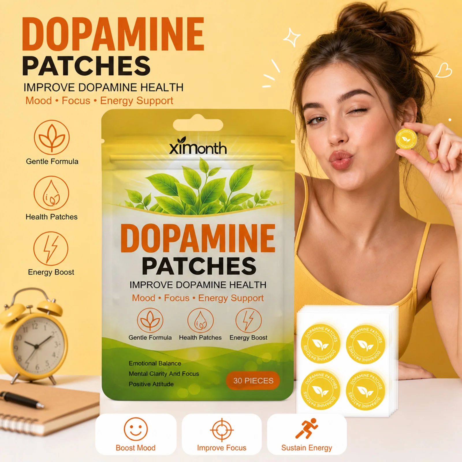 Dopamine Patches Instant Mood & Focus Enhancement Vitality Boost Concentration Aid Wellness for Men and Women Body Care Patch