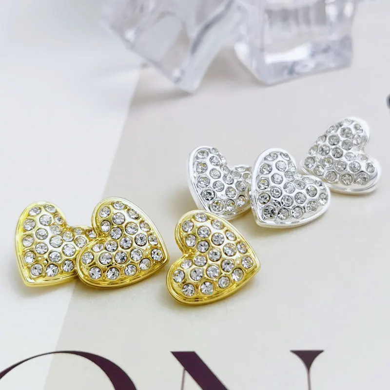 Herzförmige Strassknöpfe Gold Silber Hoher Schaft 6 Stück Bling Shabby Chic Nähen Handwerk für Bluse Kleid Hemd 15,3 mm Neu – Detail 3