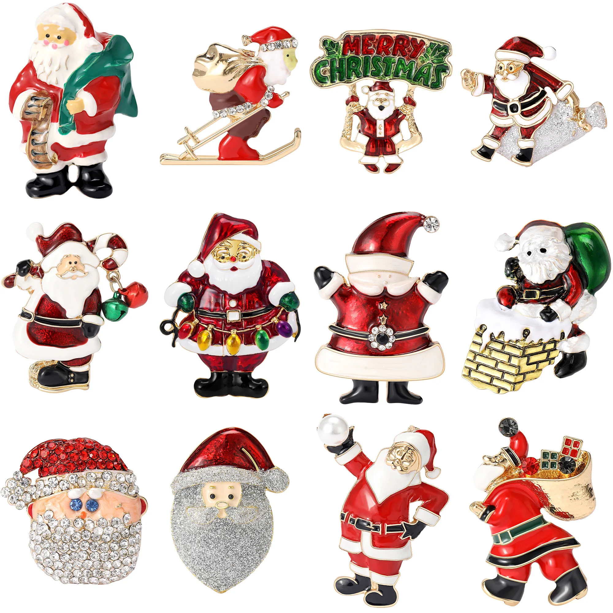 Christmas Enamel Santa Brooches for Women Unisex Rhinestone Character Pins Banquet Party Backpack Gifts Jewelry Accessories