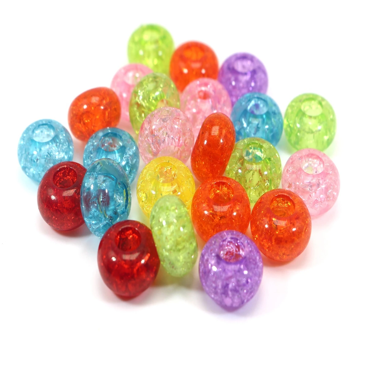 50 Mixed Color Crackle Acrylic Rondelle Spacer Beads 14mm With Big Hole 5mm