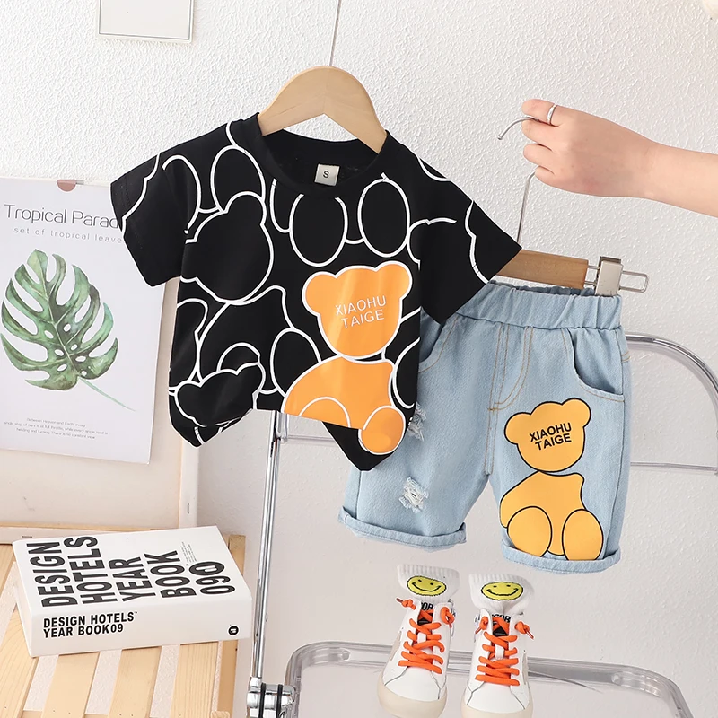 Summer Children Boys Girls Cotton Clothes Kids Cartoon Bear T-shirt + Shorts 2Pcs/Sets Toddler Tracksuit Infant Casual Outfits