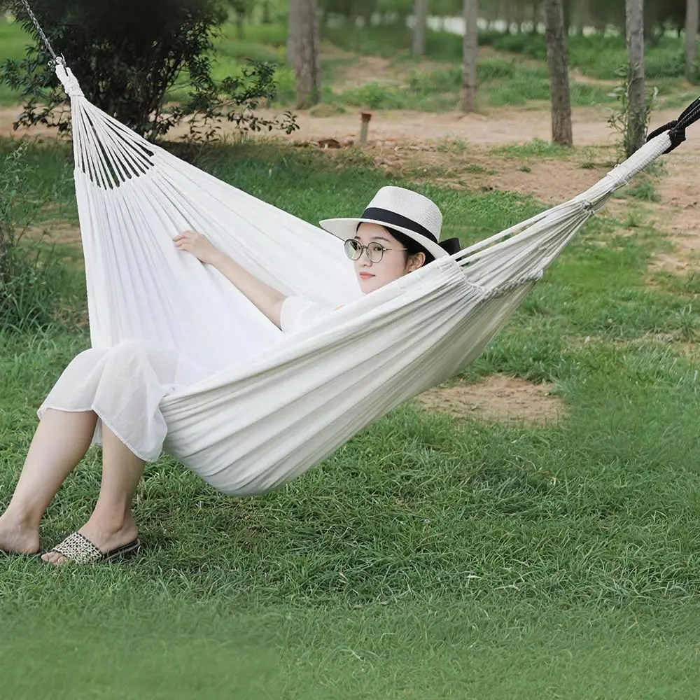 Single Person Portable Outdoor Camping Hammock Foldable High-strength Thick Canvas Anti Roll Leisure Sleep Swing Camp Hammock