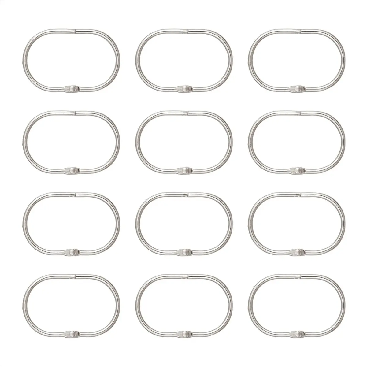 AB09 12 Pcs Open Shower Curtain Hook Rings Oval Hanging for Rod Hooks Metal Bathroom Silver