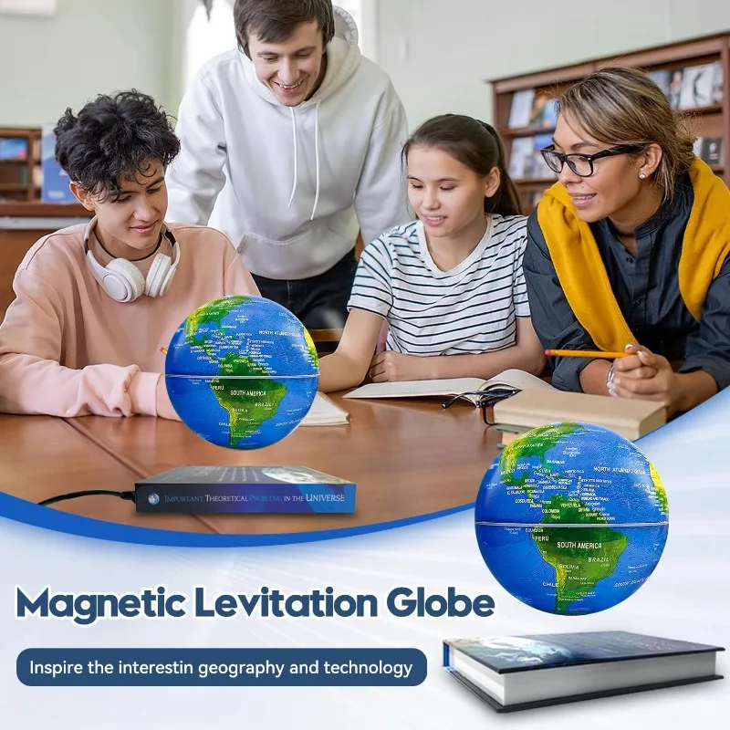 Magnetisch Schwebender Globus mit Farbigen LED-Lichtern, Rotierender Weltkarten-Globus mit Buchständer für Zuhause und Büro, für Männer, Jungen und Mädchen