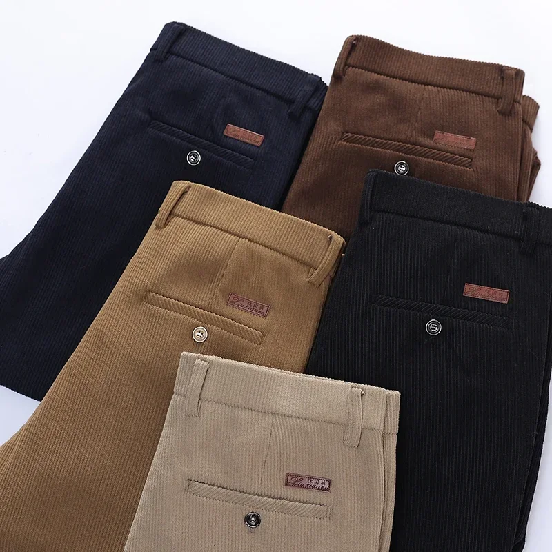 Office Corduroy Work Pants for Man Fall Spring Man's Business Casual Formal Dress Trousers Male Autumn Midweight Daily Workwear