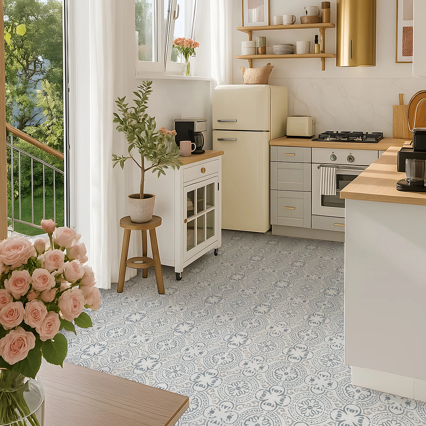 Vinyl Floor Tiles Peel and Stick Waterproof,  Non Slip Bathroom Kitchen Floor Sticker Removable Self Adhesive, 20x20cm