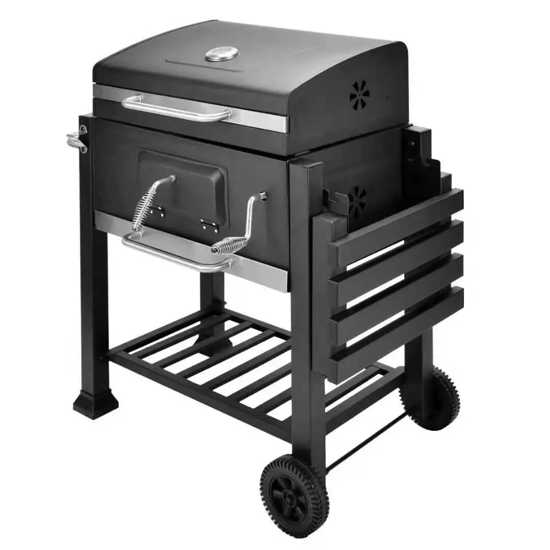 

DS34 Family Reunion Garden BBQ Grill Big Size Black Heavy Duty Cast Iron Side Table Backyard Courtyard Barbecue Charcoal Grill