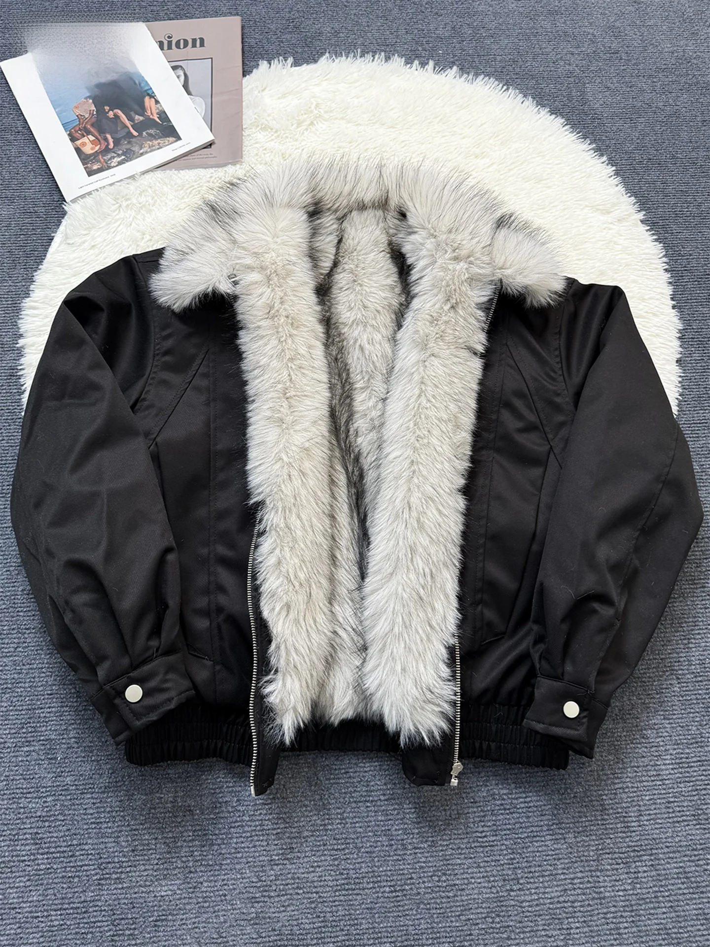 

Cleanfit Men's Bla Fur Lined Thiened ort Cotton Jaet Winter Warm Casual Sle Zipper Closure Color Coat