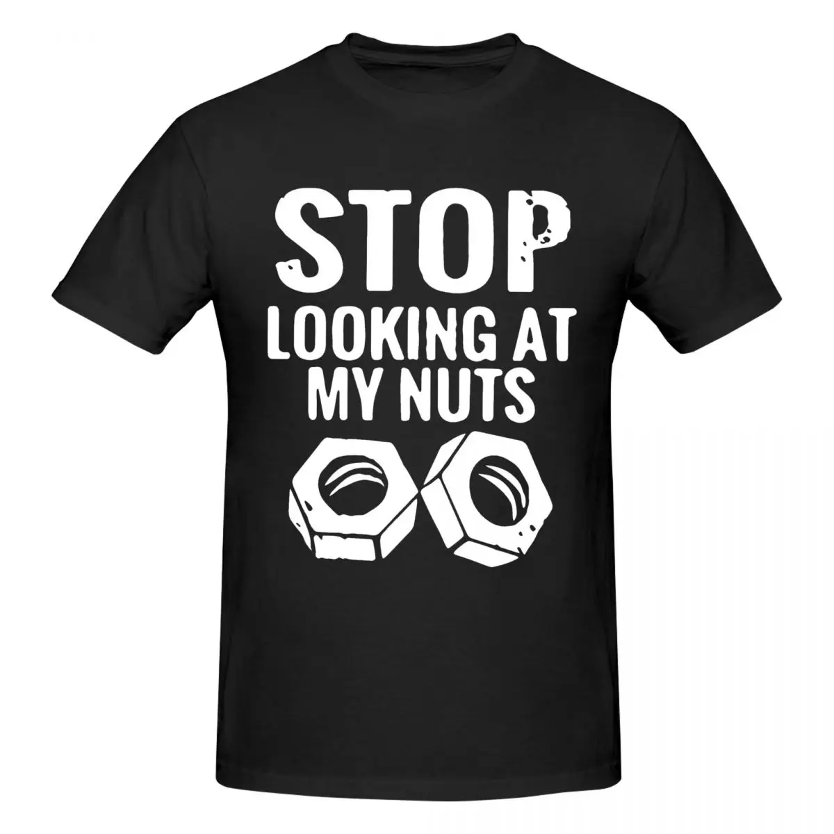 Men Stop Looking At My Nuts T Shirt Vintage Big Size Cotton Crewneck Sleeve Custom Shirt Men