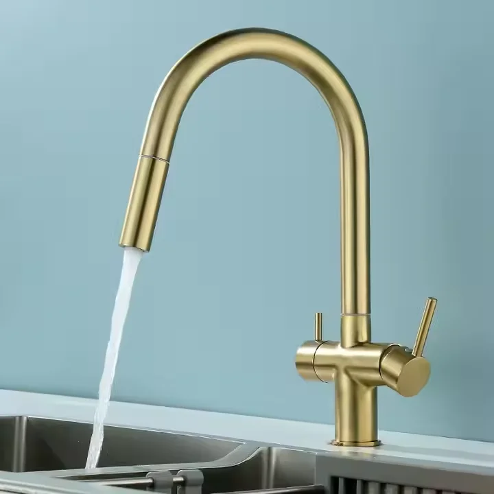 Gun Grey Color Pull Out Filtered Drinking Water Tap Direct Drinking Tap Three Way Sink Mixer Kitchen Fauect Tap B3464