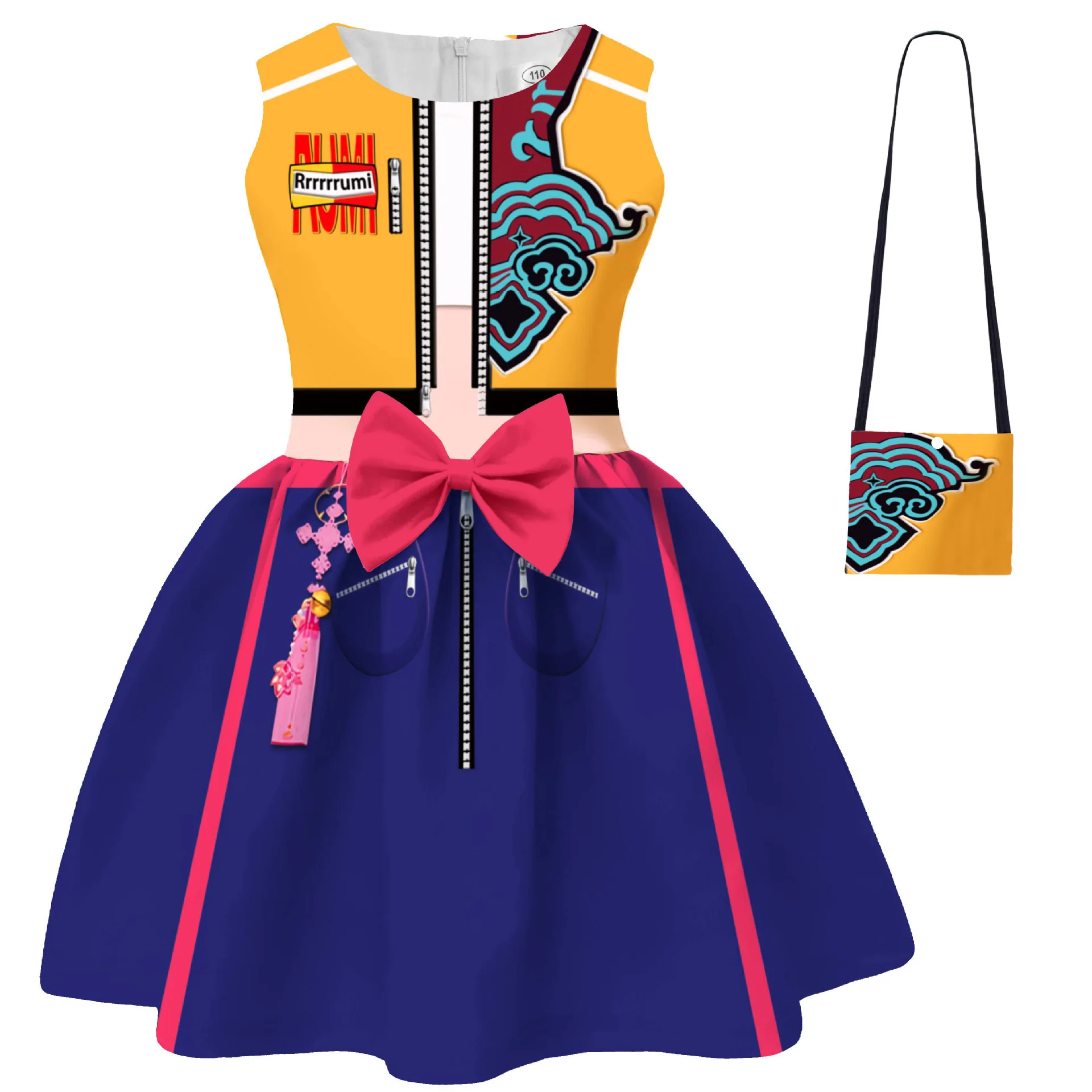 أزياء K-Pop شيطان الصيادين التأثيرية للفتيات ملابس حفلات الهالوين بدون أكمام للأطفال فستان أنيمي أيدول رومي ميرا زوي