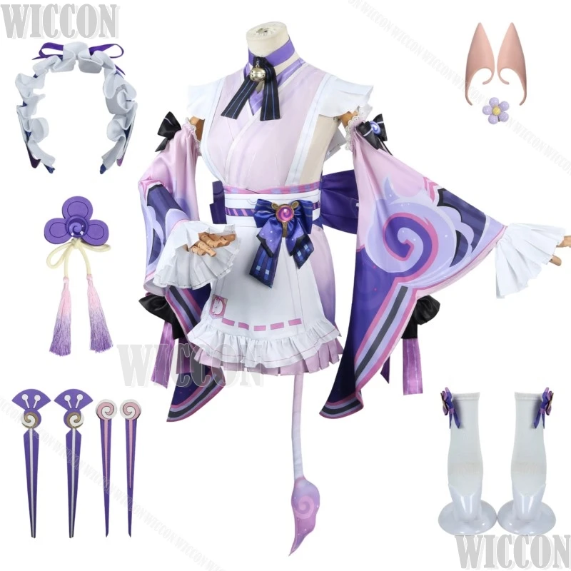 Yumatisuki Mizuki Genshin Impact Costume Cosplay Parrucca Kimono Cameriera Lolita Abito Ventaglio Rotondo Ragazza Carina Donne Set Halloween Personalizzato