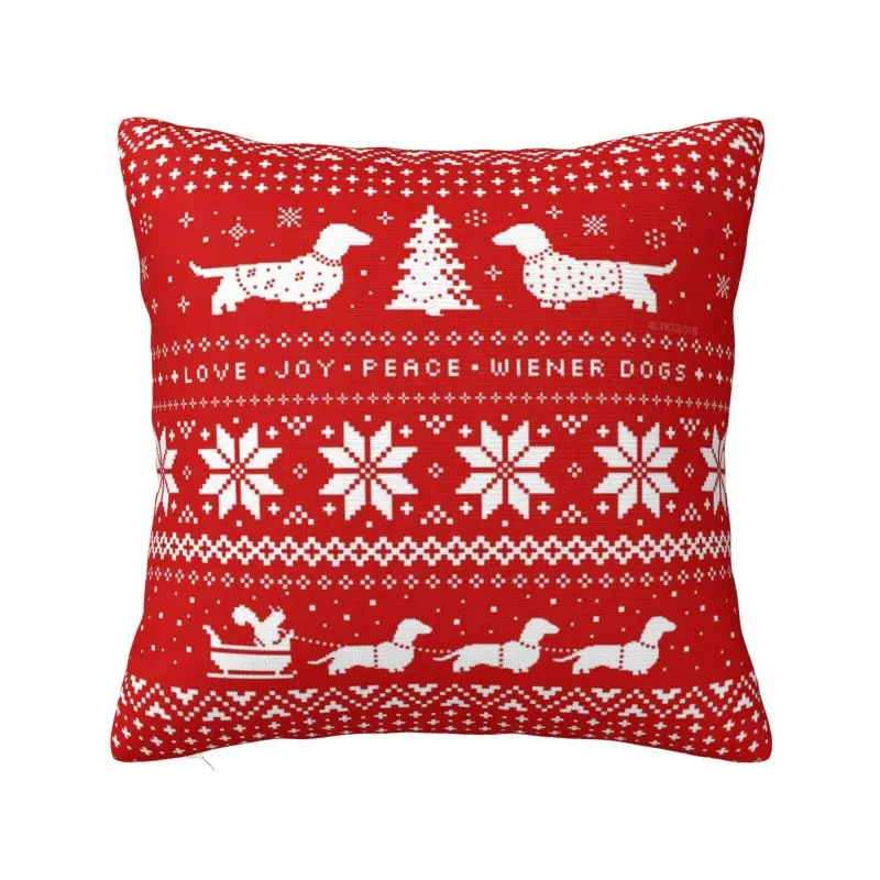 

Luxury Christmas Dachshund Sweater Pattern Cushion Cover Polyester Pet Dog Lover Throw Pillow Case