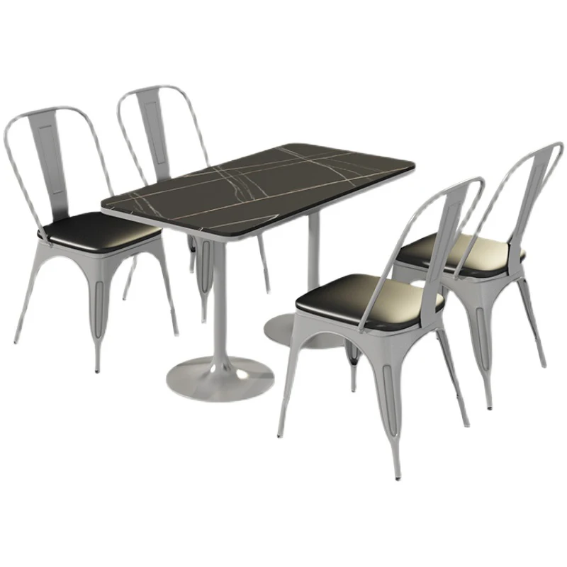 Customizable Wrought Iron Leather Restaurant Furniture Durable Rock Board Tables and Chairs for Dining Made from Iron