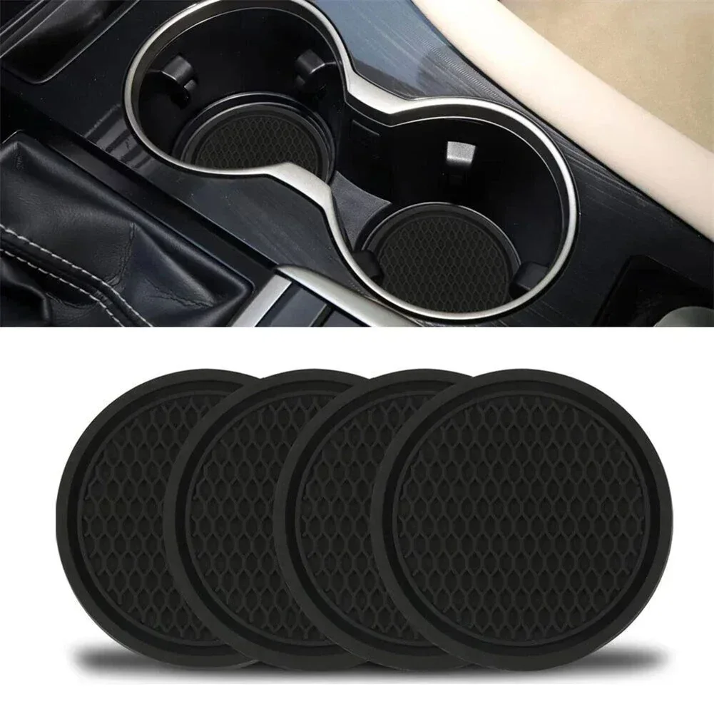 4pcs/set 7cm*5cm New Car Cup Holder Anti-Slip Silicone Insert Coaster Mat Universal Car Accessories Black Fit For Most Cars