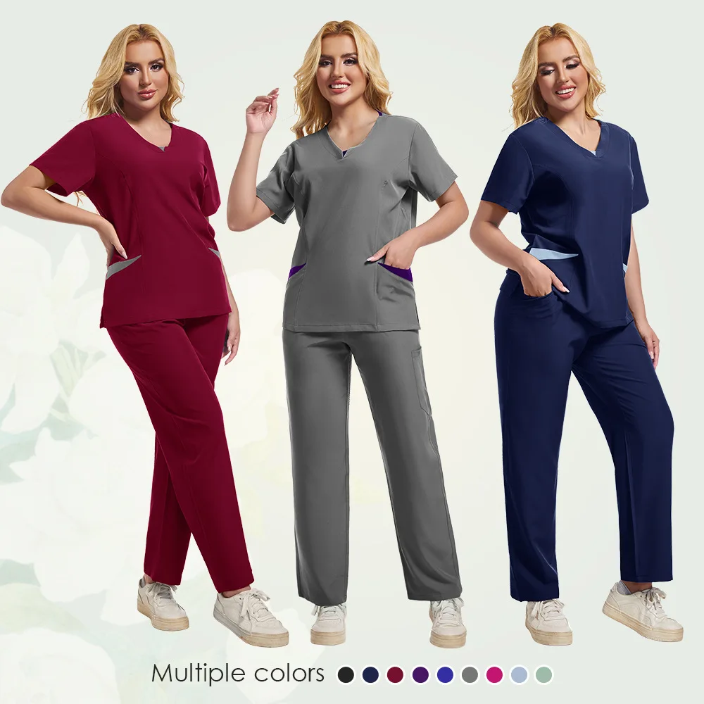 

Color Blocked Female Doctor Nurse Scrub Hand Washing Nursing Clothes, New Design Short Sleeved Split Set