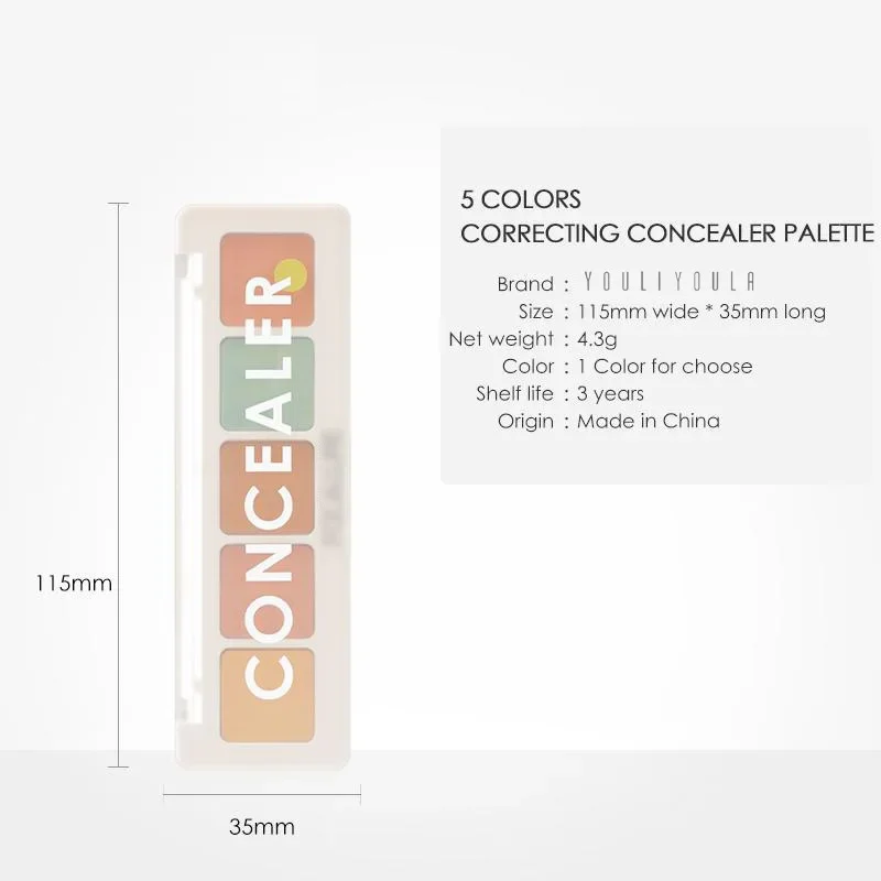 Youliyoula 5色コンシーラー ニキビ跡、シミ、クマをカバー、保湿、メイク直し、コンシーラープレート