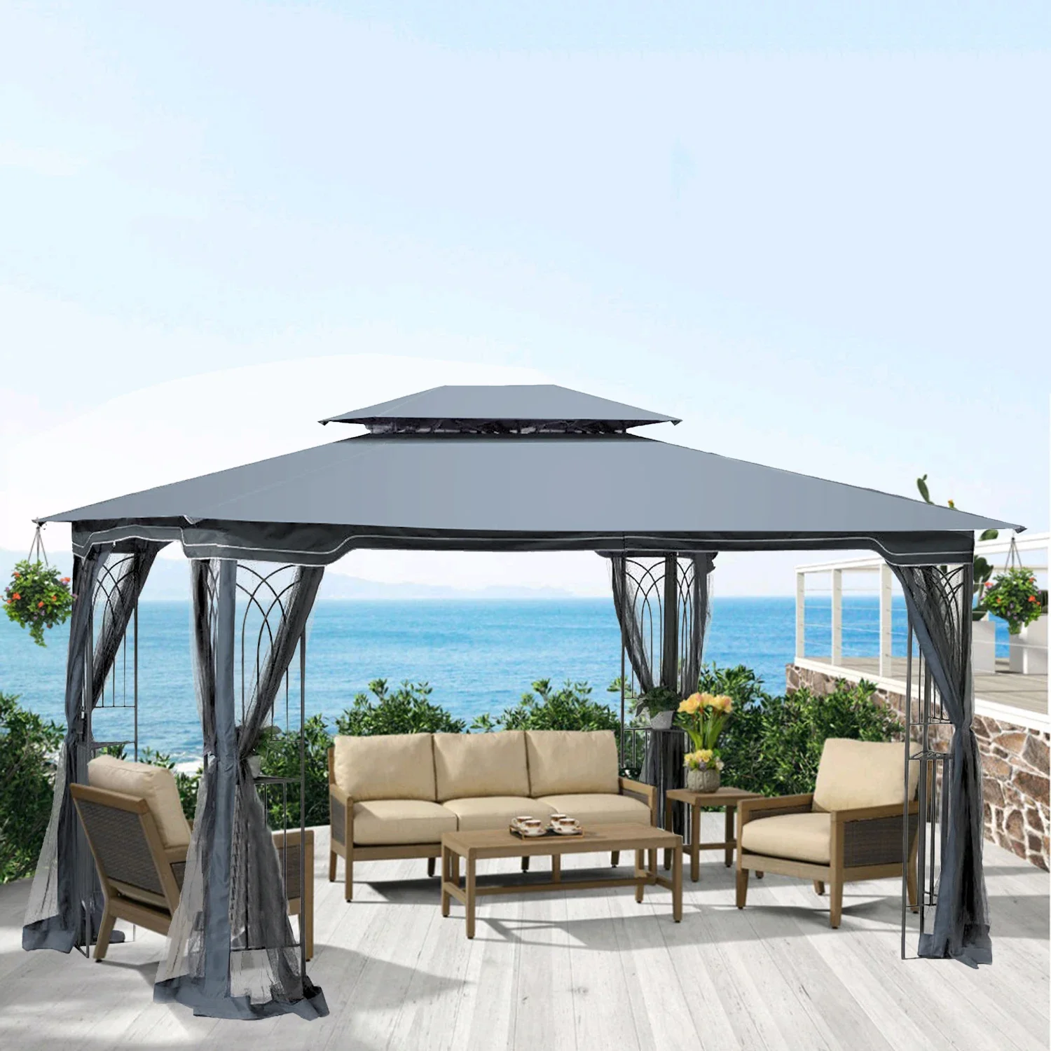 

13x10 Outdoor Patio Gazebo Canopy Tent With Ventilated Double Roof And Mosquito Net,Suitable for Lawn, Garden, Backyard and Deck