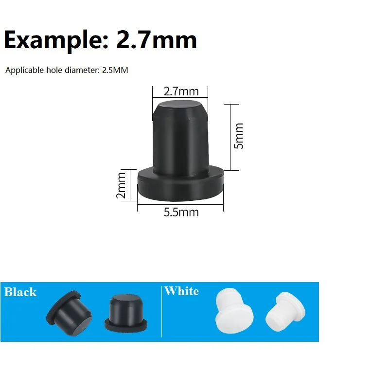 2.7mm-14.1mm Black/White Silicone Rubber Hole Plugs Solid T Type High Temperature Seal Stopper Dustproof Plug image 6