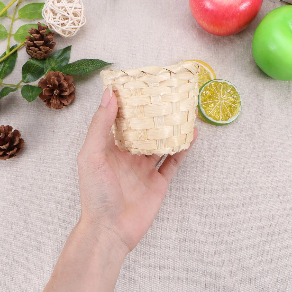

4pcs Bamboo Wood Flower Basket Wicker Storage Decorative Rattan Plant Box Round Brown Elegant Household Items