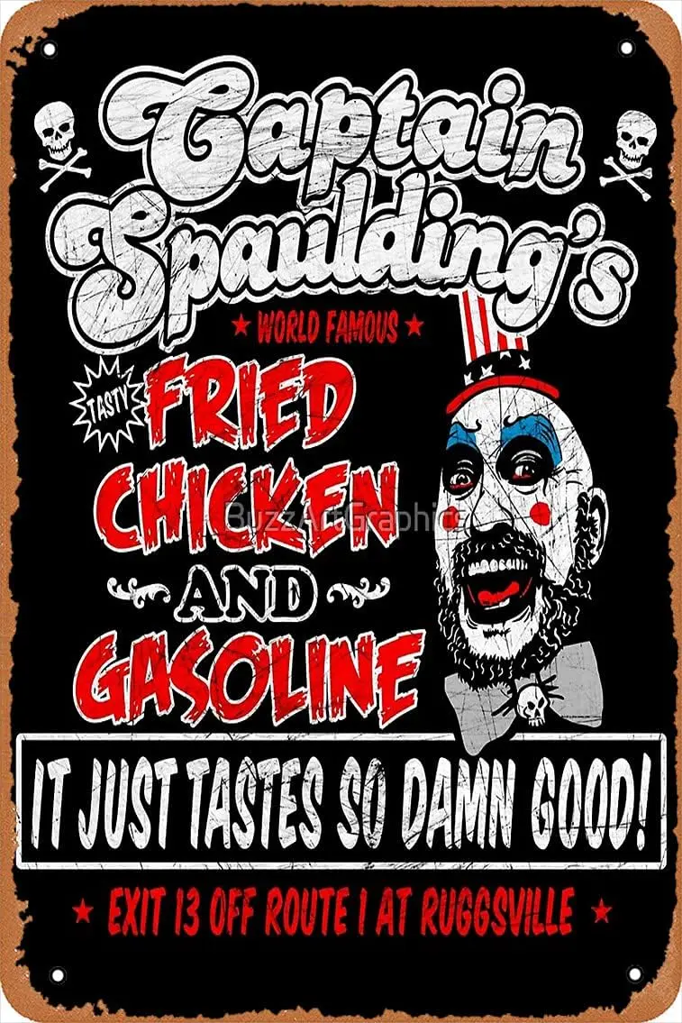 Metal Sign - Captain Spaulding Fried Chicken & Gasoline Tin Poster 12 X 8 Inches