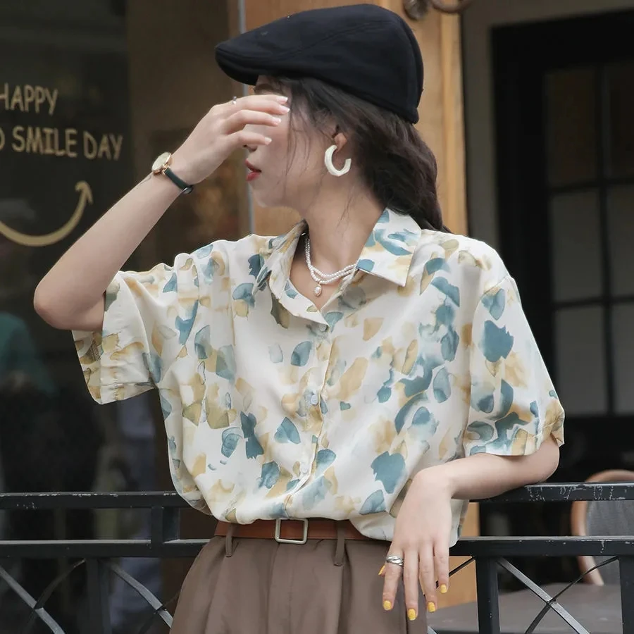 Koszule z nadrukiem damskie, letnie koszulki, luźne bluzki, śliczne topy dla nastolatków, krótki rękaw, ubrania estetyczne, Vintage, koreańskie, moda
