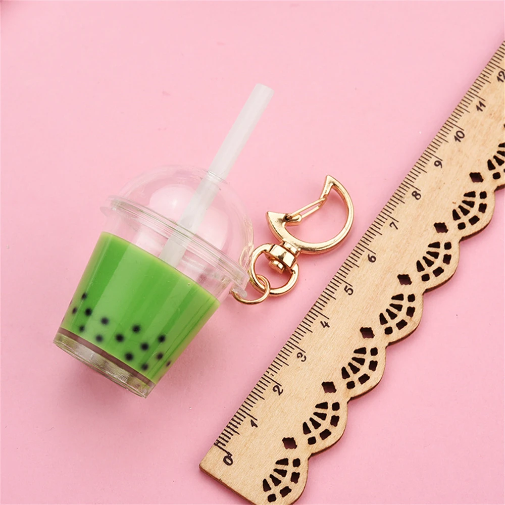 Kawaii Acrylic Boba Tea Keychains Simulation Mini Milk Bottle Pendant With Moon Keyrings For Women Car Purse Bag Ornament