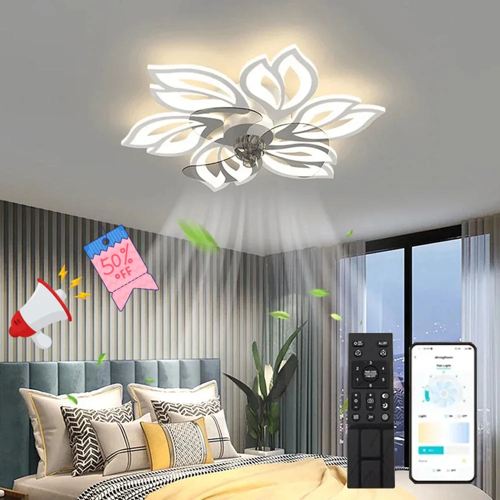 LED Modest Ceiling Pendant Lamps with APP RC for Living Dining Table Room Bedrooms Home Decoration Hanging Fan Lights Fixtures