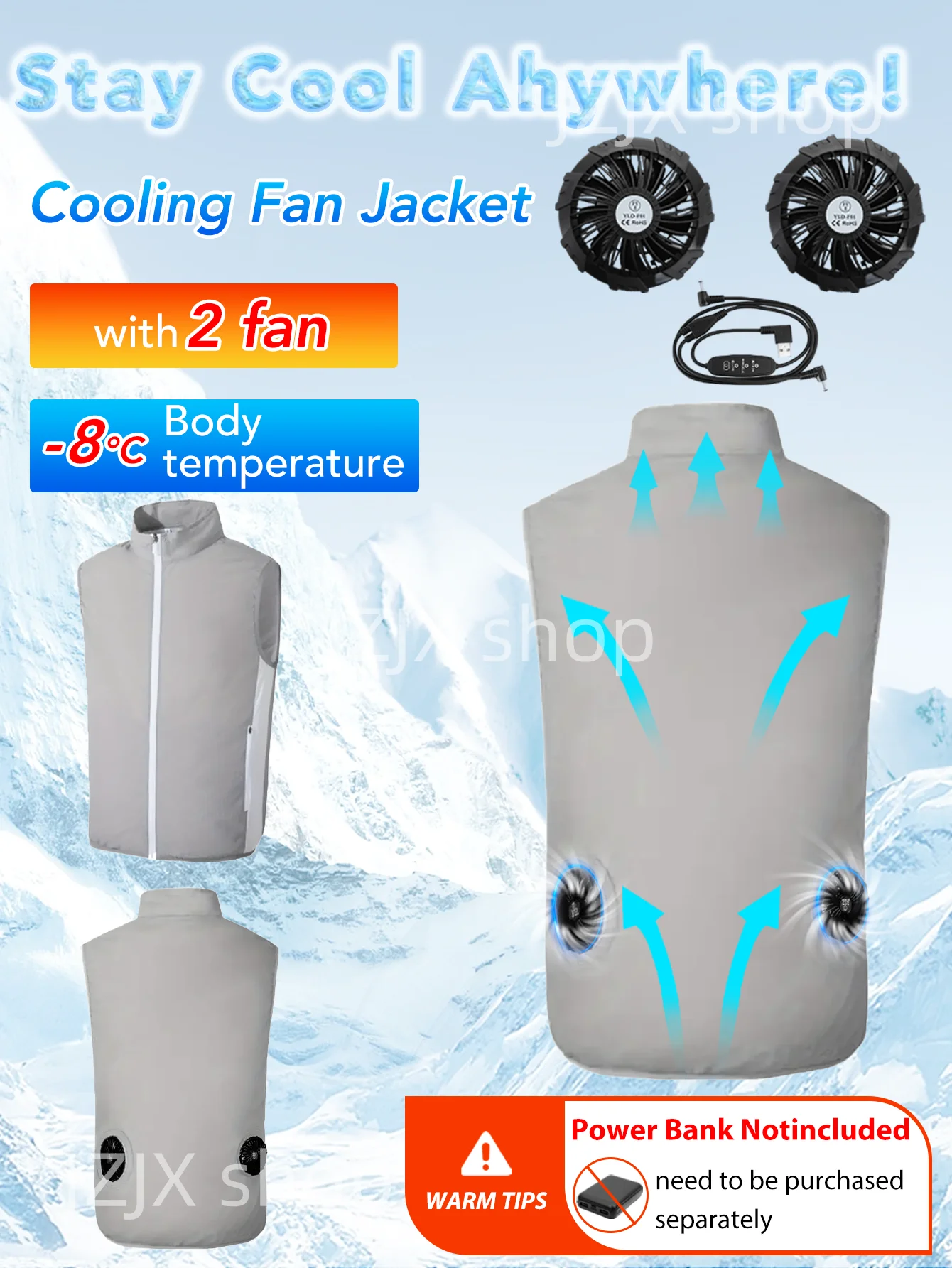 

Охлаждающий жилет с вентилятором, включая 2 вентилятора, вентилятор с 9 лопастями, легкий и тонкий, летняя одежда с кондиционером, жилет без рукавов с вентилятором,