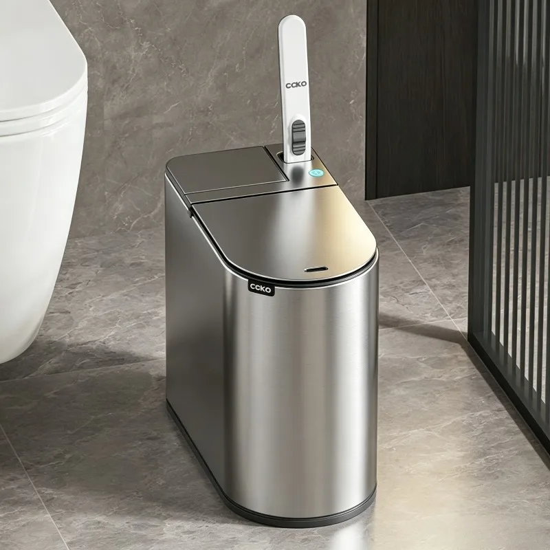 

Automatic Sensor Trash Can Bathroom Waste Bins with Toilet Brush Stainless Steel Smart Garbage Bin Crevice Toilet Rubbish Pail