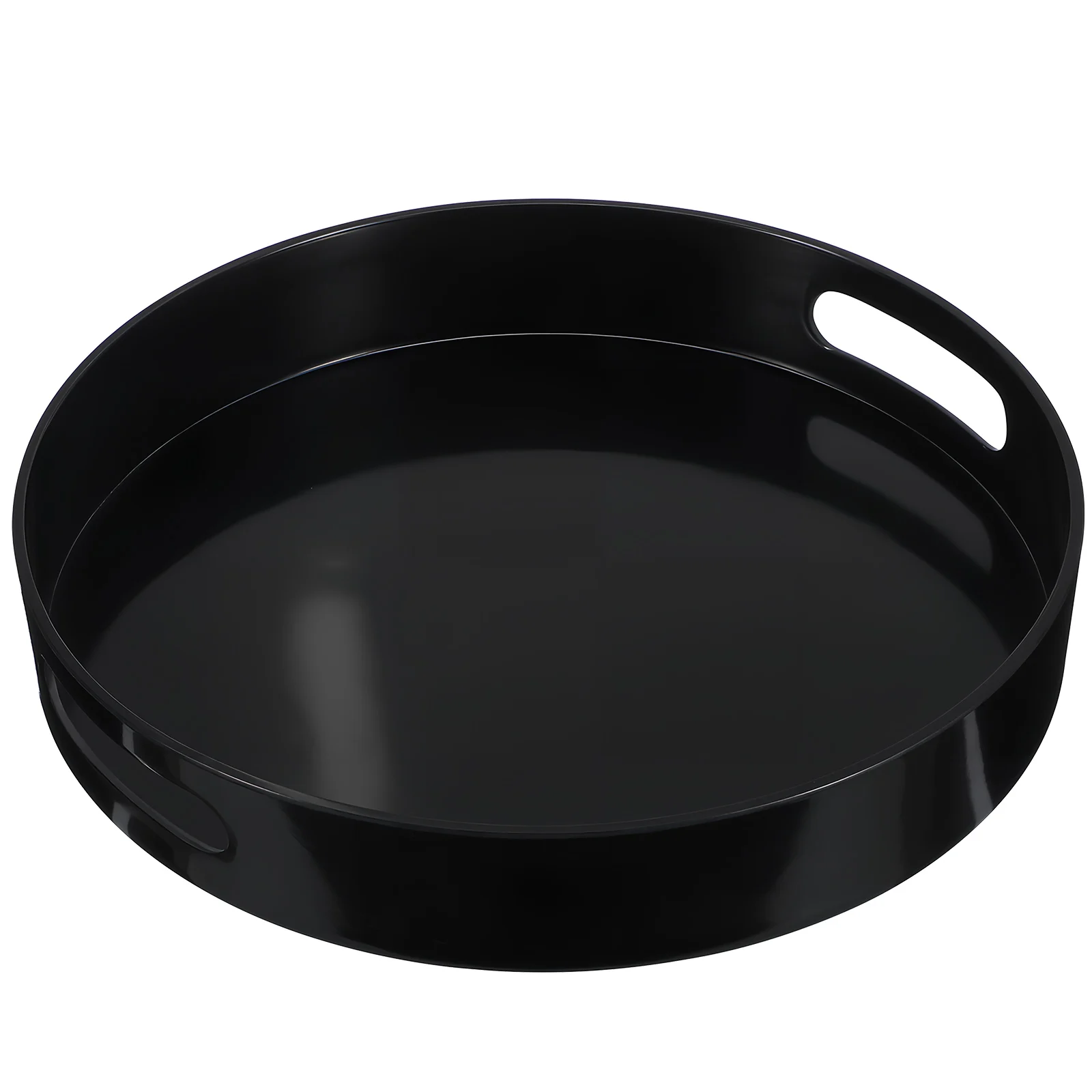 

Round Decorative Tray Black Medium Size Handles Sturdy Plastic Serving Snacks Coffee Table Home Decor Display Jewelry Plants