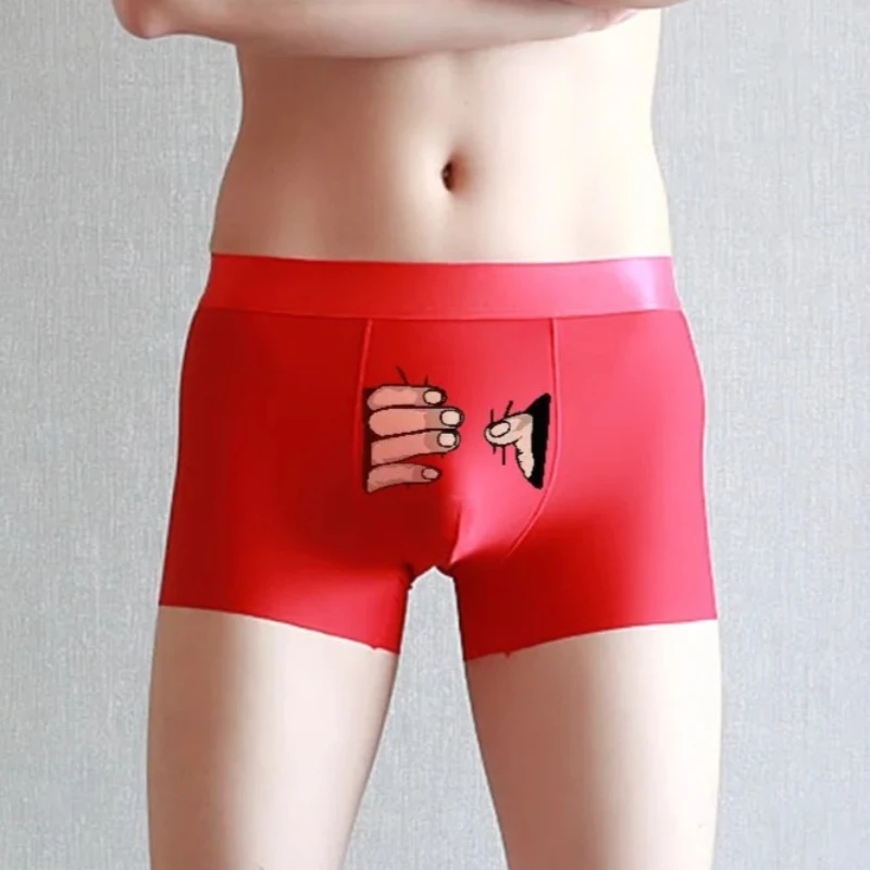 

Забавные и необычные облегающие трусы с героями мультфильмов, мужские боксеры из ледяного шелка, дышащие удобные шорты-боксеры, спортивное нижнее белье больших размеров