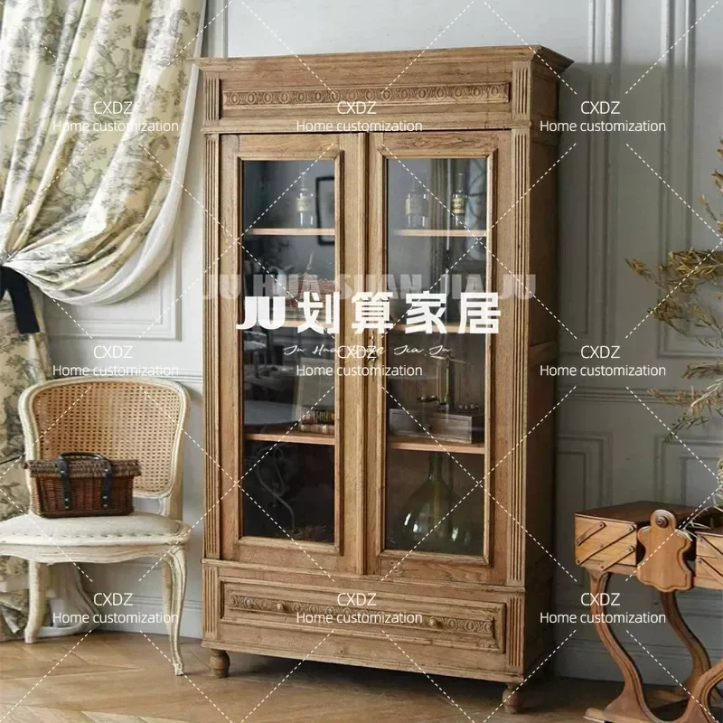 Solid Wood Side Cabinet Small Apartment Dining Storage Retro Wall Shelf Foyer Living Room Organizer