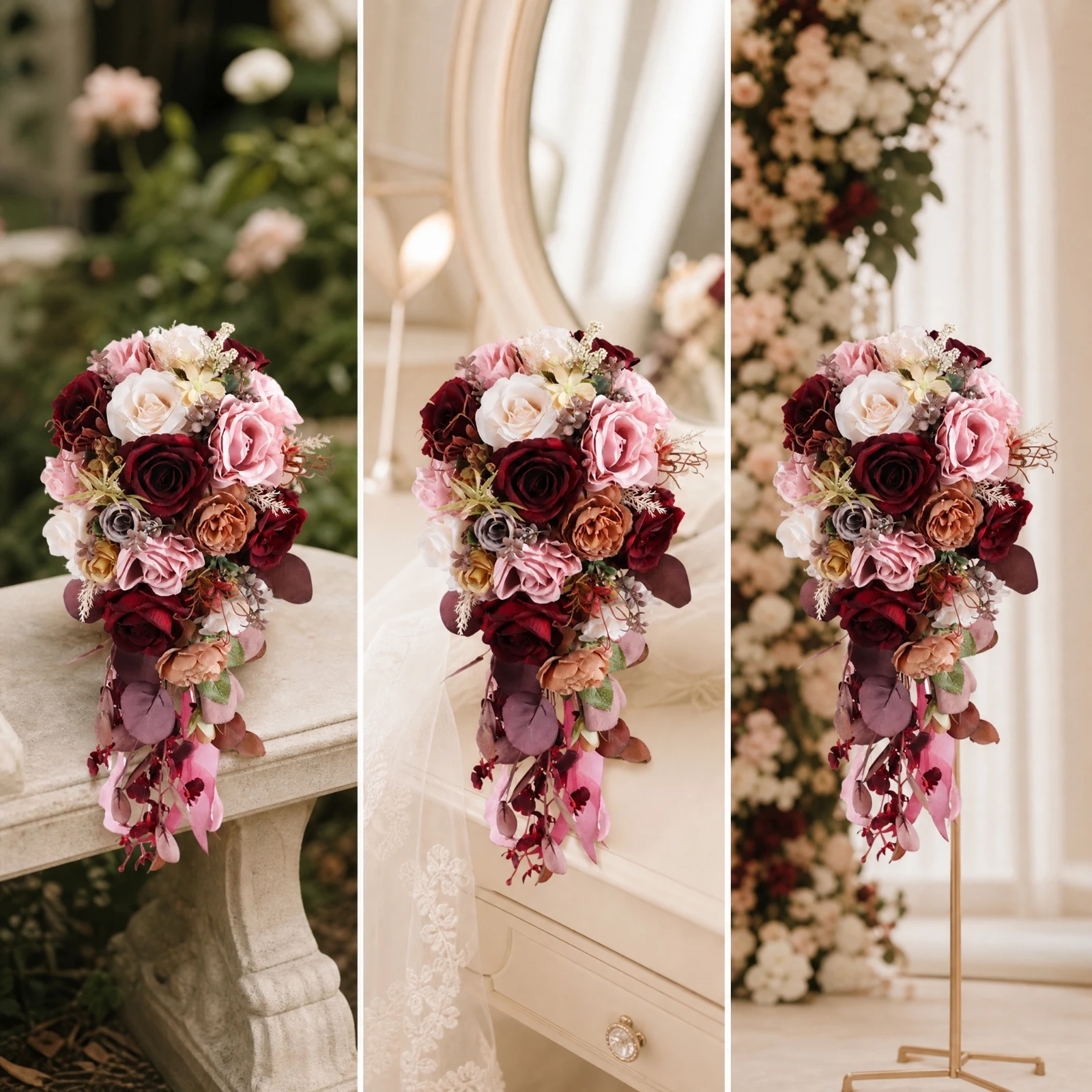 Flower Arrangement Photography Prop Cascading Bridal Hand Bouquet for Brides, Keepsake Display