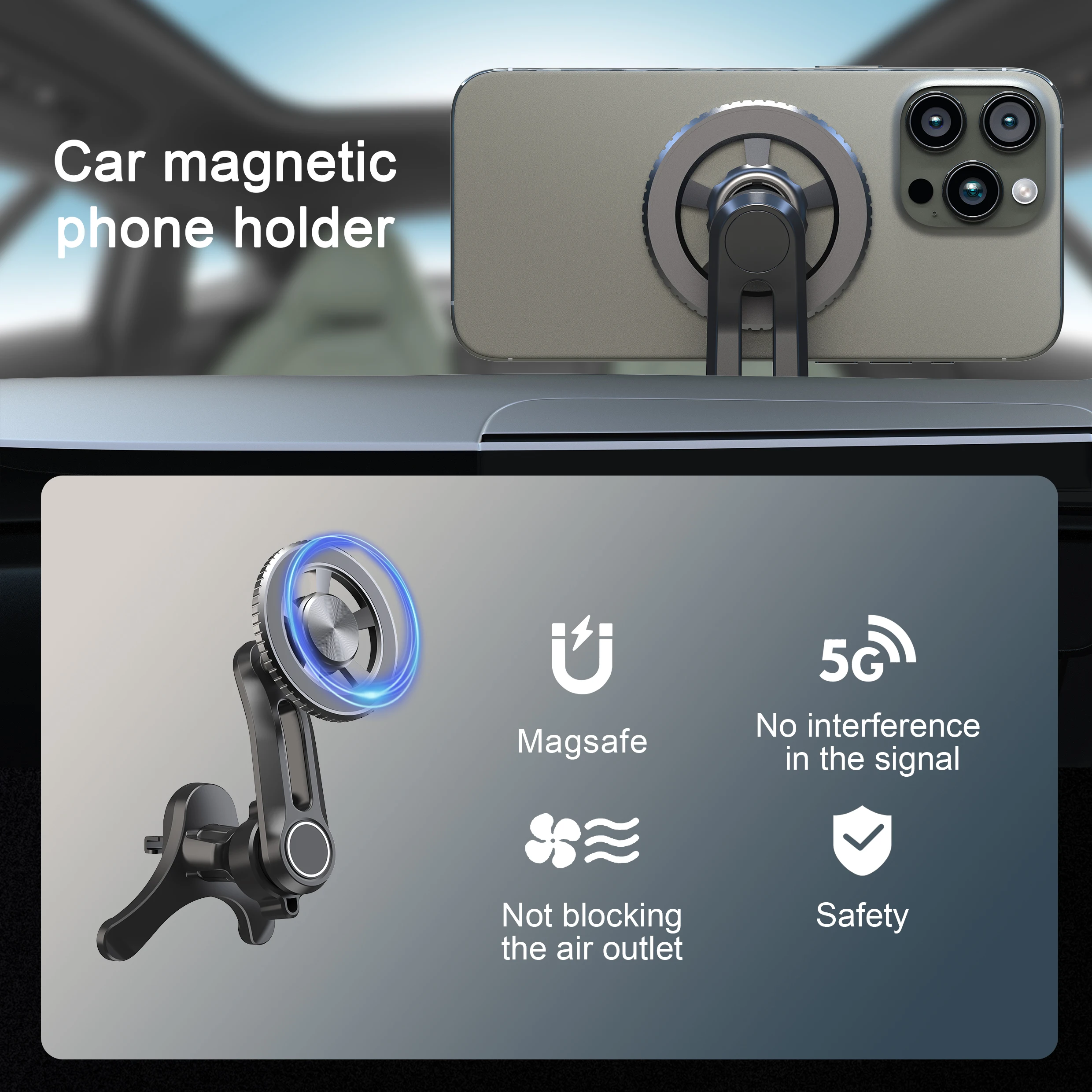 Passend für MagSafe-Autohalterung, [20 starke Magnete] Magnetische Autotelefonhalterhalterung, [Einfach zu installieren und nie blockierende Belüftung] Magnetisch – Detail 7