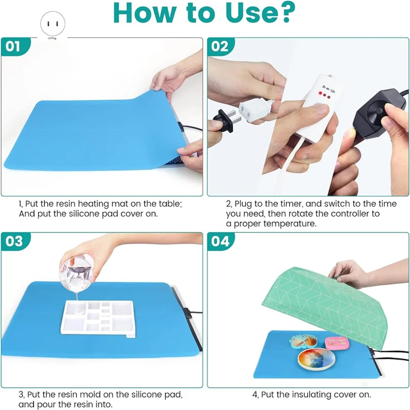 Resin Heating Mat With Cover Timer, Fast Resin Curing Mat, Epoxy Heater Silicone Heat Pad Drying Machine US Plug-New