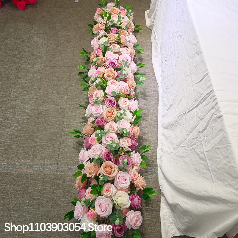 Rosa Rose Grünes Blatt Künstliche Lange Blumenreihe Blumenwand Hochzeits-Hintergrund-Dekoration Event-Party-Requisiten 100/200cm – Detail 9