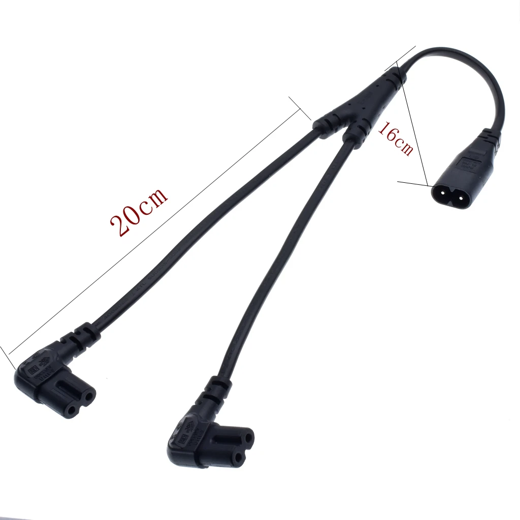 IEC 320 C8 Male to Dual C7 Right Angle Female Y Split Power Cable, IEC 2Pin Figure 8 Male to 2 Female Cord 39CM