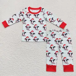 Wholesale Children Christmas Cow Stripes Set  Western Baby Boy Long Sleeves Shirts Kids Pants Toddler Outfit Pajamas Sleepwear