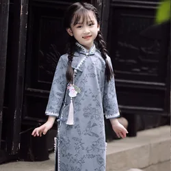 Dziecięca Hanfu Cheongsam 2023 jesień zima nowa Retro sukienka księżniczki chińskie tradycyjne Qipao dziewczynka sukienka w stylu Qipao dzieci