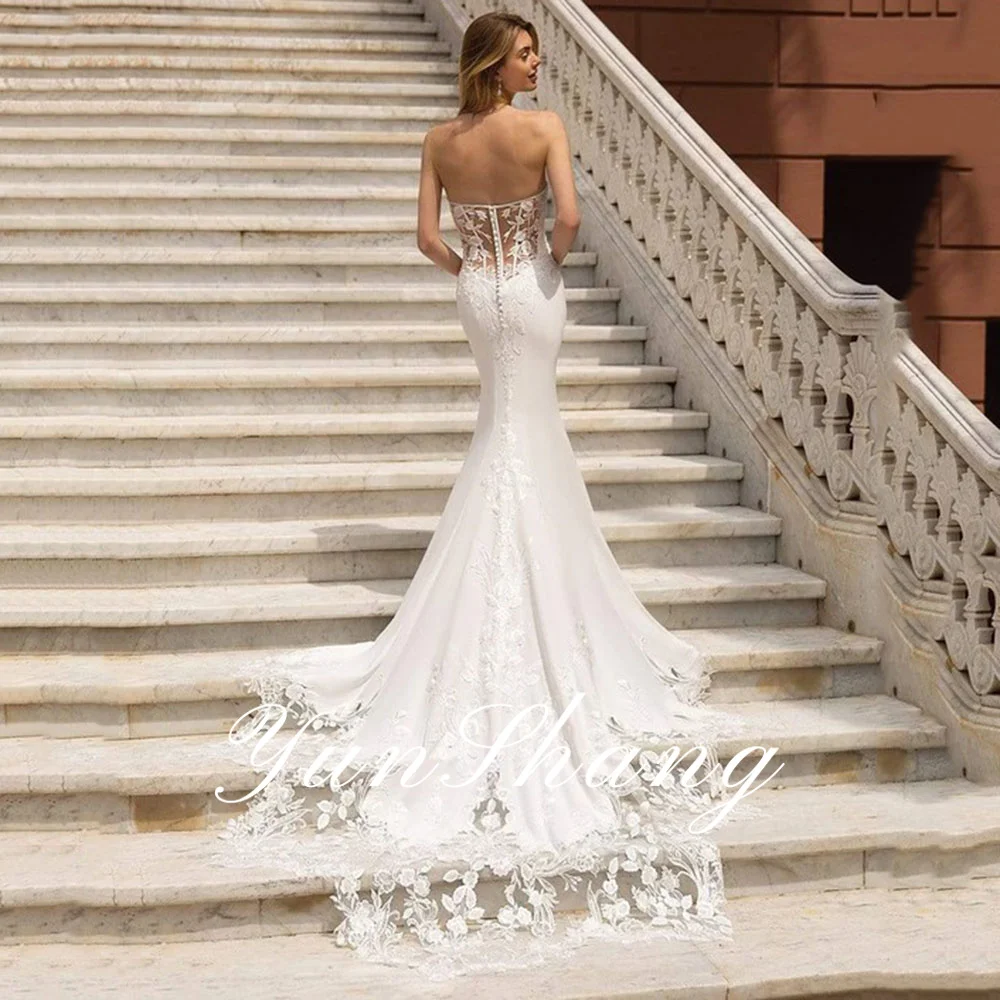 YunShang Sweetheart Mermaid Wedding Dress Sleeveless Modern Lace Applqiues Bride Gown Backless Train Robe De Mariée Customized