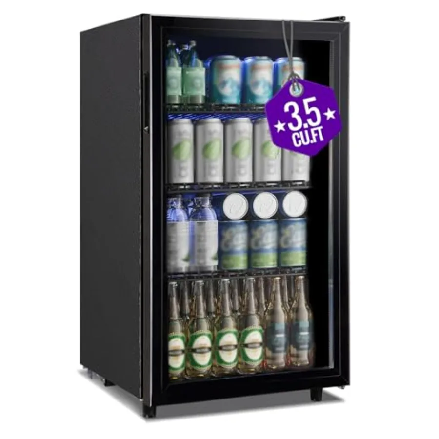 ثلاجة مشروبات 3.5 قدم مكعب، ثلاجة صغيرة مع باب زجاجي لصودا البيرة أو آلة تبريد المشروبات الصغيرة مع شفافة