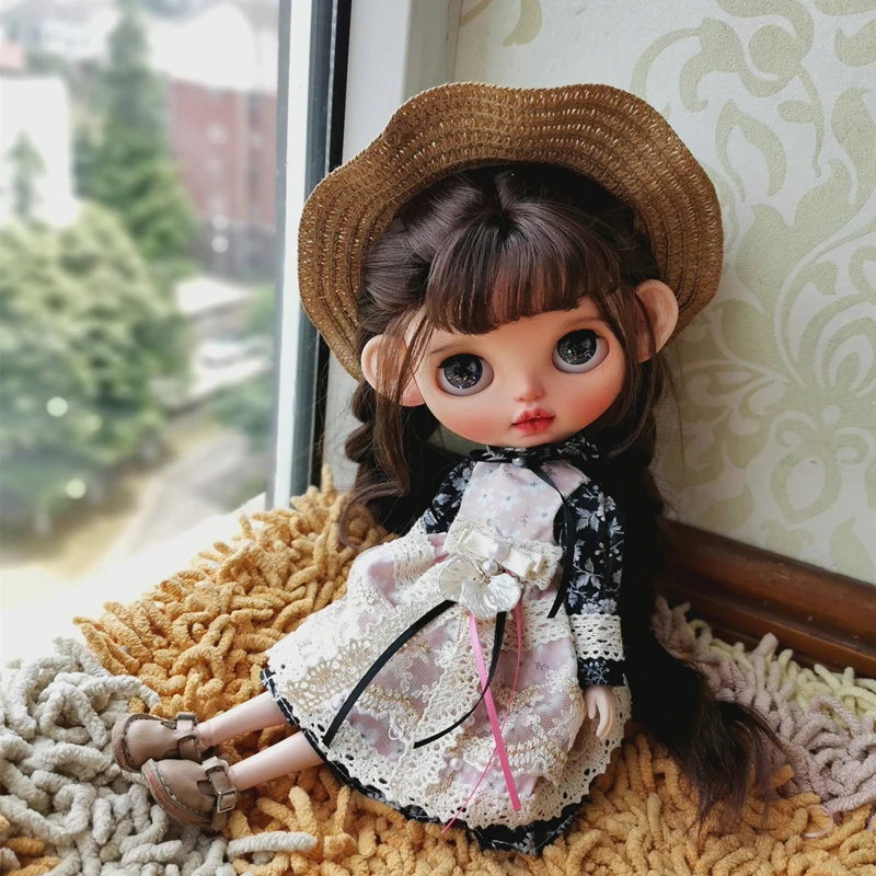 

New 1/6 BJD Doll Straw Hat Socks Sleeveless Pink Pearl Dress Suitable for Blythe 1/6 BJD Doll Baby Girl Birthday Gift Toy