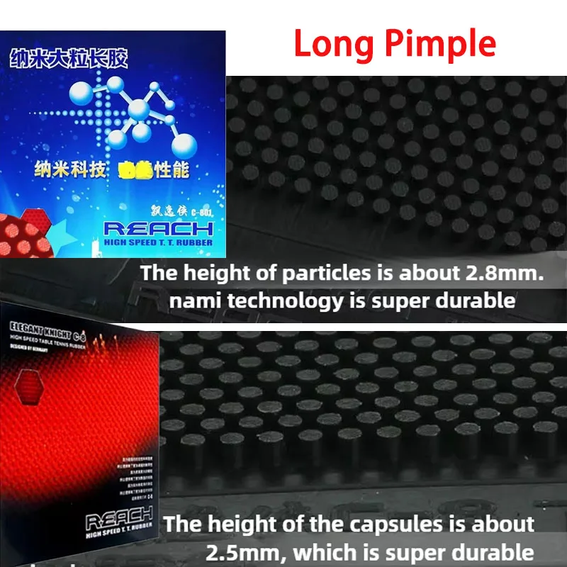 Reach C-8 C-801 Table-tennis Rubber OX Ultra Large Particles Height about 3.0mm Long Pips Super Durable Ping-pong Rubber