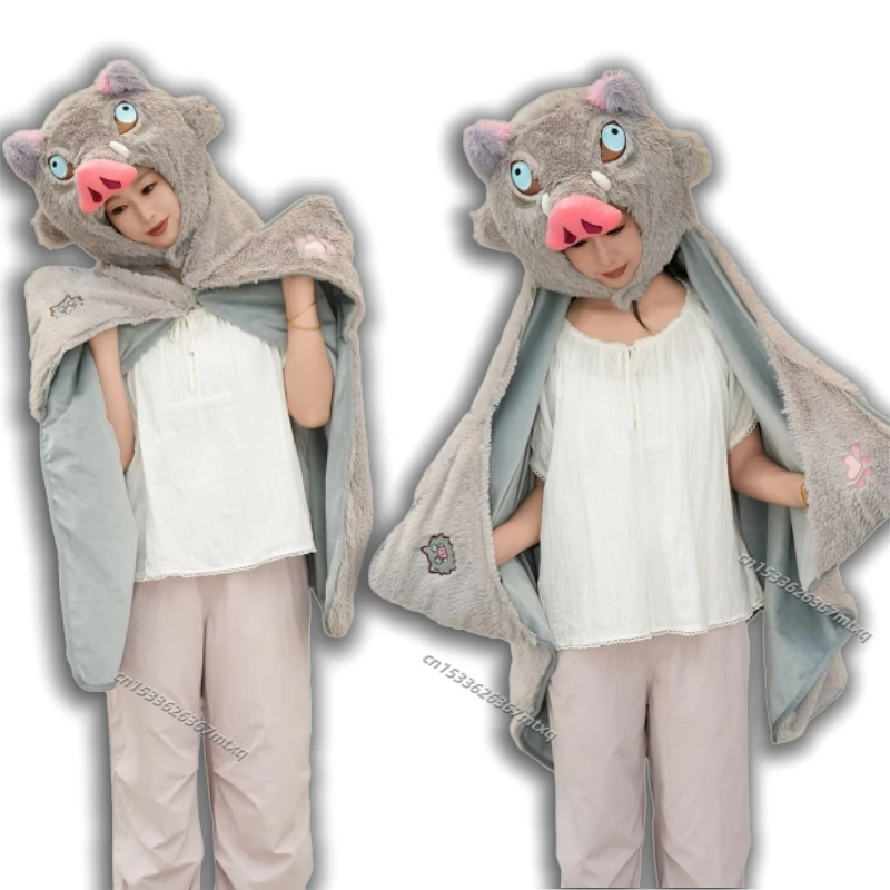 

Носимое одеяло с капюшоном Kawaii Wild Boar, уютный пушистый плащ со шляпой, удобное теплое фланелевое одеяло, подарки для путешествий, для девочек и мальчиков