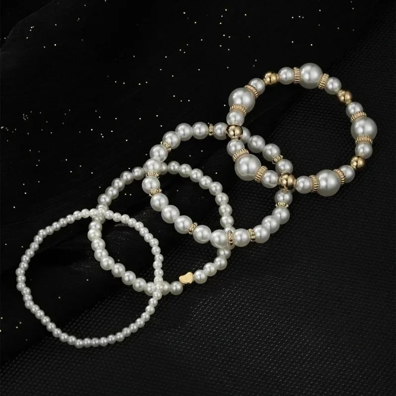 4-piece Fashionable New Love Pearl Bracelet Set, Suitable for Women's Bracelet Jewelry