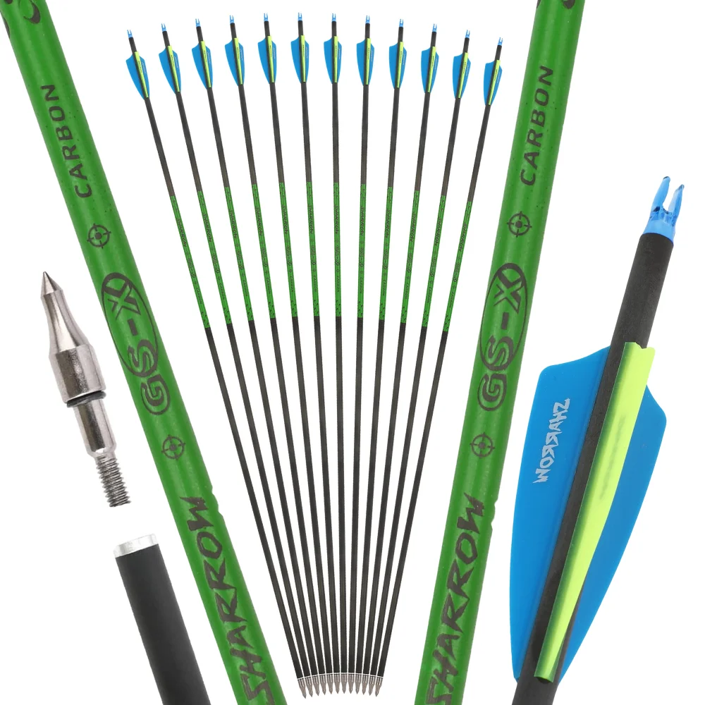 

6/12X Archery OD7.4MM Carbon Arrow 3" Shield Rubber Vanes Practice Compound Bow Recurve Longbow Tranditional Bow