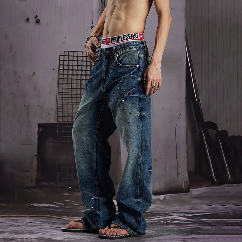 LUZHEN 2026 New Fashion Niche Design Sequin Patchwork Decorate Straight Denim Pants Men's Trendy Street Casual Male Jeans JY8738