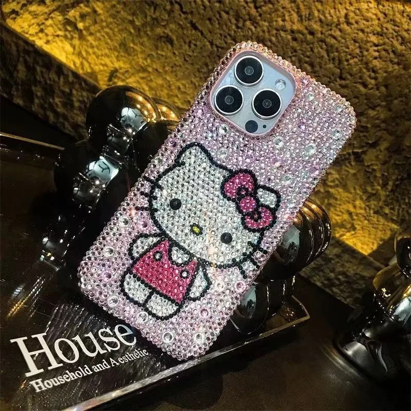 

Hello Kitty Full Glitter Diamond Advanced Phone Case Suitable For Iphone 16 15 14 13 12 11 Promax Women's New Niche Phone Cover