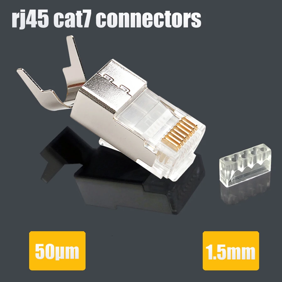 xintylink cat7 cat8 rj45 connector 50u 1.5mm ethernet cable plug network gold plated SFTP 8P8C metal shielded stp jack cat8